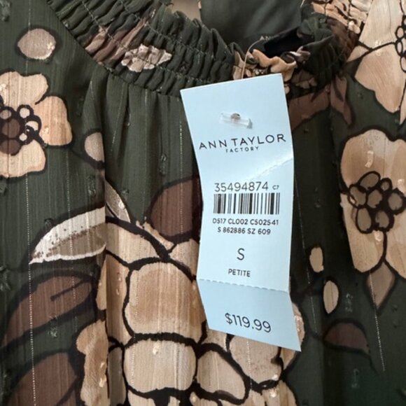 NWT Ann Taylor Factory Long Sleeved Dark Green Floral Tie Dress sz Small Petite - Picture 10 of 11